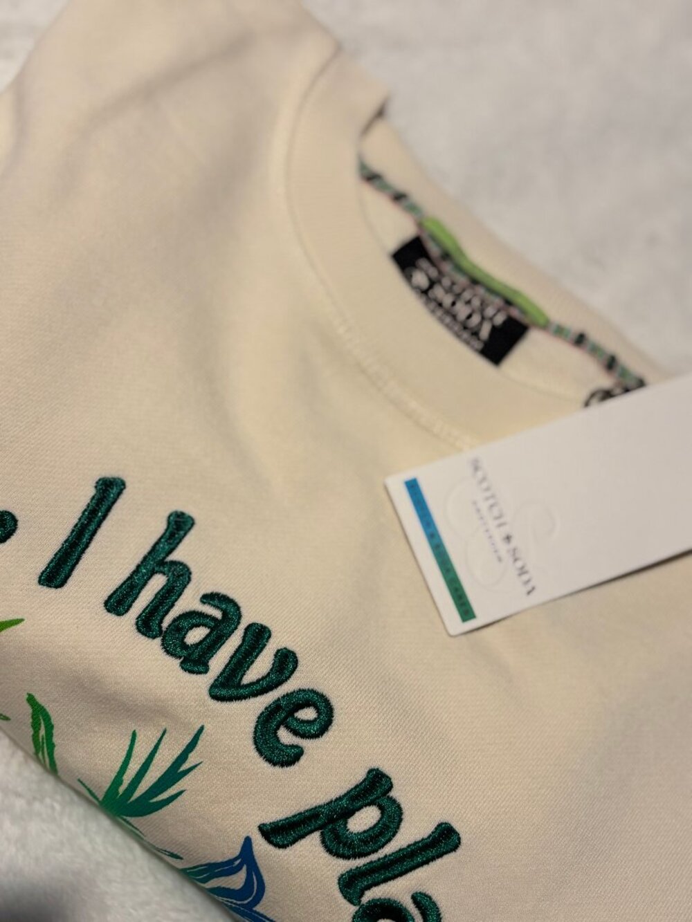 Scotch & Soda Graphic Sweatshirt – “Sorry, I Have Plans” – Cream – New With Tags